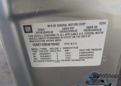 2004 Chevrolet Trailblazer Ext Lt z USA, uszkodzony, nr VIN 1GNET16S646196452